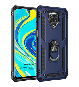 Microsonic Xiaomi Redmi Note 9 Pro Kılıf Military Ring Holder Lacivert