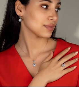 Else Silver Elmas Montürü Gümüş Gül Modeli Takı Seti