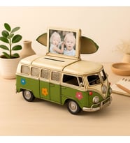 Nostaljik Metal Araba Çiçek Desenli Vosvos Minibüs Çerçeve ve Kumbara E-3098SS