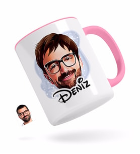 BK Gift Kişiye Özel Erkek Yüz Karikatürlü Pembe Kupa Bardak-1