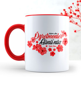 BK Gift Kişiye Özel Öğretmenler Gününüz Kutlu Olsun Kırmızı Kupa Bardak  3