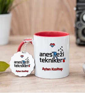 Anestezi Teknikeri Kırmızı Kupa Bardak Ve Anahtarlık Set