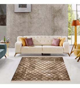 Geometrik Desenli Osmanlı Motif Dijital Baskı Yıkanabilir Kaymaz Taban Kilim Model Salon Halısı (Kahverengi)