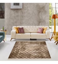 Geometrik Desenli Osmanlı Motif Dijital Baskı Yıkanabilir Kaymaz Taban Kilim Model Salon Halısı (Kahverengi)