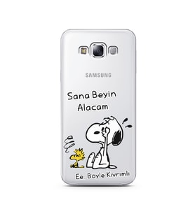 Snoopy Tasarımlı Süper Şeffaf Silikon Telefon Kılıfı Samsung E7