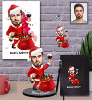 Kişiye Özel Yılbaşı Erkek Karikatürlü 5 li Hediye Seti Model-6