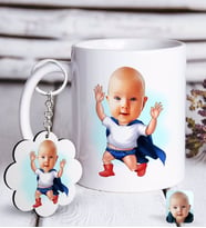 BK Gift Kişiye Özel Bebek Karikatürlü Beyaz Kupa ve Anahtarlık Hediye Seti-3 (Model 1)