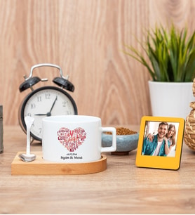 Love Tasarım Hediyelik Fincan ve Turuncu Mini Fotoğraf Çerçevesi