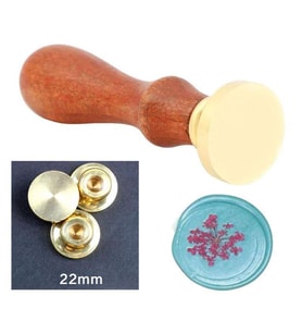 Eritme Balmumu Mührü Damga 22 mm Yuvarlak Boş Bakır Kafa + Gülağacı Kol  (Kahverengi)