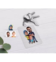 BK Gift Kişiye Özel Tesettürlü Aile Karikatürlü Şeffaf Pleksi Anahtarlık-1 (Beyaz)