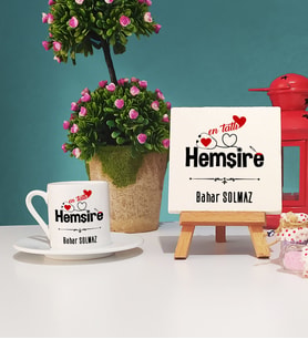 Mesajlı Hemşire Türk Kahvesi Fincanı ve Dekoratif Taş Baskı Hediye Seti