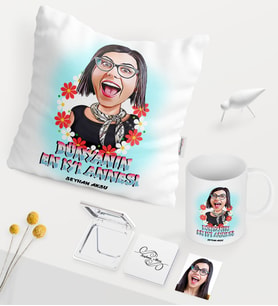 BK Gift Kişiye Özel Dünyanın En İyi Annesi Karikatürlü Beyaz Kupa Ayna Yastık Seti (Model 1)