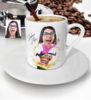 BK Gift Kişiye Özel Yılbaşı Temalı Bayan Karikatürlü Türk Kahvesi Fincanı - 6
