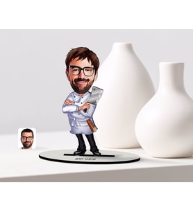 BK Gift Kişiye Özel Erkek Kasap Karikatürlü Ahşap Biblo Model-1 (Beyaz)