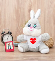 İsim Yazılı Kırmızı Kalpli Peluş Tavşan ve Mini Fotoğraf Çerçevesi