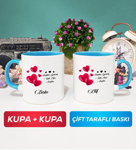İkili Sevgililer Günü Hediyesi Kupa Bardak Mavi