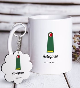 BK Gift Kişiye Özel Mesleki Asteğmen Beyaz Kupa ve Anahtarlık Hediye Seti (Model 1)