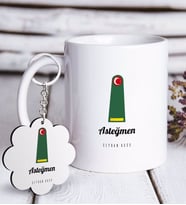 BK Gift Kişiye Özel Mesleki Asteğmen Beyaz Kupa ve Anahtarlık Hediye Seti (Model 1)