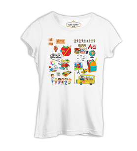 İlkolkul - Alfabe Beyaz Kadın Tshirt