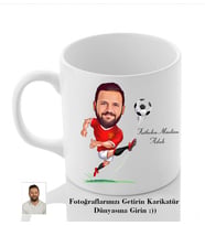 Kişiye Özel İsimli Futbolcu Karikatür Beyaz Kupa