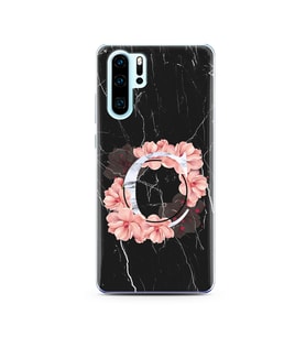 Mermer Çiçekli Harf Tasarım Süper Şeffaf Silikon Telefon Kılıfı Huawei P30 Pro C