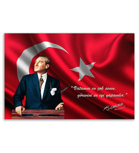 ''Güner Ofis'' Atatürk Tablosu Deri Üzerine Kanvas Tablo 80x130