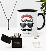 BK Gift Kişiye Özel Yakışıklı Babam Siyah Kupa Benzinli Çakmak Kolye Seti-5 (Model 1)