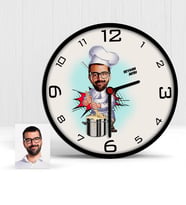 BK Gift Kişiye Özel Aşçı Karikatür Ahşap Duvar Saati  1