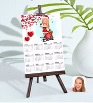 BK Gift Kişiye Özel 15x21 cm Fotoğraf Kartlı Kadın Yeni Yıl Karikatürlü Şövaleli 2024 Takvim -1 (Beyaz)