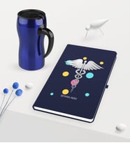 BK Gift Kişiye Özel Tıp Sembolü Temalı Lacivert Defter ve Termos Mug Seti (Model 1)