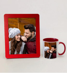 Fotoğraf Baskılı Sapı Ve İçi Kırmızı Kupa Bardak Ve 15x21 Çerçeve