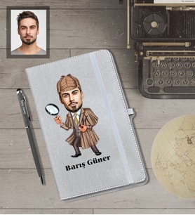 Kişiye Özel Müfettiş Karikatürlü Gri Defter Kalem Hediye Seti  Bay-1