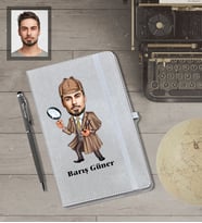 Kişiye Özel Müfettiş Karikatürlü Gri Defter Kalem Hediye Seti  Bay-1
