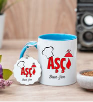 Aşçı Mavi Kupa Bardak Ve Anahtarlık Set