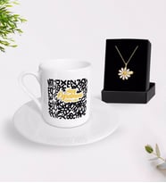 BK Gift Kişiye Özel Sınıf Öğretmeni Türk Kahvesi Fincanı ve İsimli Papatya Kolye Hediye Seti-14 (Model 1)