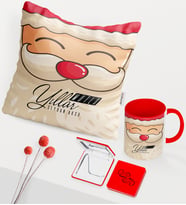 BK Gift Kişiye Özel Yılbaşı Noel Baba Temalı Kırmızı Kupa Ayna Yastık Seti - 6