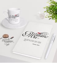 BK Gift Kişiye Özel Mânâ Muallime Beyaz Defter Kalem Türk Kahvesi Fincanı Seti-1 (Model 1)