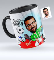 BK Gift Kişiye Özel Bay Futbolcu Yeşil Beyaz Karikatürlü Siyah Kupa Bardak  1
