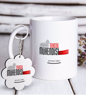 BK Gift Kişiye Özel Mesleki Tekstil Mühendisi Beyaz Kupa ve Anahtarlık Hediye Seti-2 (Model 1)