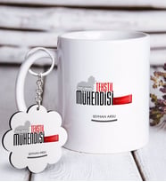 BK Gift Kişiye Özel Mesleki Tekstil Mühendisi Beyaz Kupa ve Anahtarlık Hediye Seti-2 (Model 1)