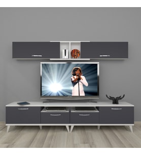 Decoraktiv Eko 5220 Mdf Retro Tv Ünitesi Tv Sehpası (Beyaz - Antrasit)