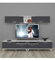 Decoraktiv Eko 5220 Mdf Retro Tv Ünitesi Tv Sehpası (Beyaz - Antrasit)