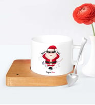 Yılbaşı Hediyesi BK Gift Kişiye Özel Noel Baba Ahşap Altlıklı Seramik Fincan  1