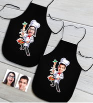 BK Gift Kişiye Özel İkili Bay ve Bayan Chef Karikatürlü Siyah Mutfak Önlüğü Seti-4