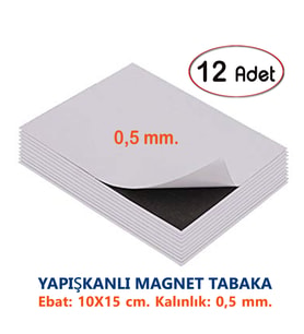 12 Adet 10X15 Cm Yapışkanlı Mıknatıs Tabaka-Fotoğraf Magneti 0,5 Mm. (Boş)