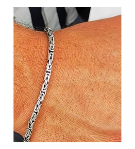 Erkek Silver Kral Kare Bileklik 3/3,5mm 21/22cm (Gümüş)