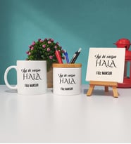 İyi ki Varsın Hala Tasarımlı Halaya Hediye Kupa Bardak Kalemlik ve Dekoratif Taş Baskı Hediye Seti