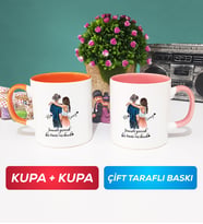 İkili Sevgiliye Hediye Bir Ömür Sevgililer Günü Hediyesi Kupa Bardak Turuncu Pembe