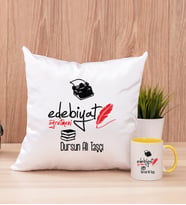 Edebiyat Öğretmeni Kare Yastık ve Sarı Kupa Bardak