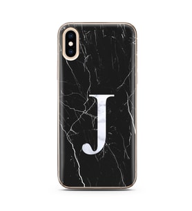 Iphone Xs Max Siyah Mermer Harf Tasarımlı Telefon Kılıfı J-Harfi 